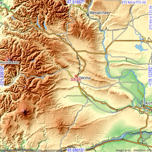 Topographic map of Selah