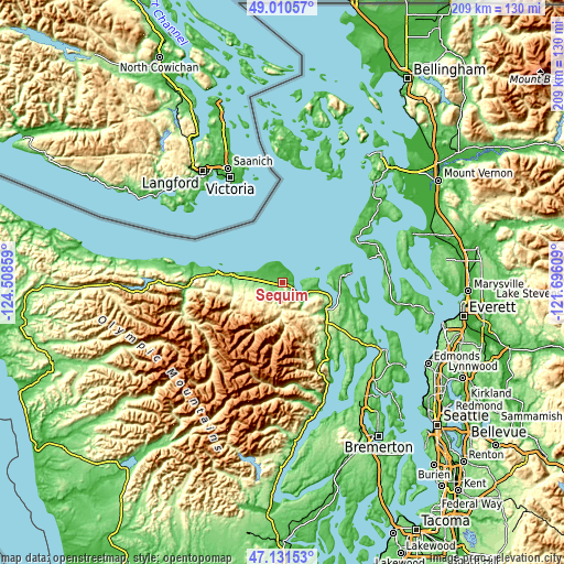 Topographic map of Sequim