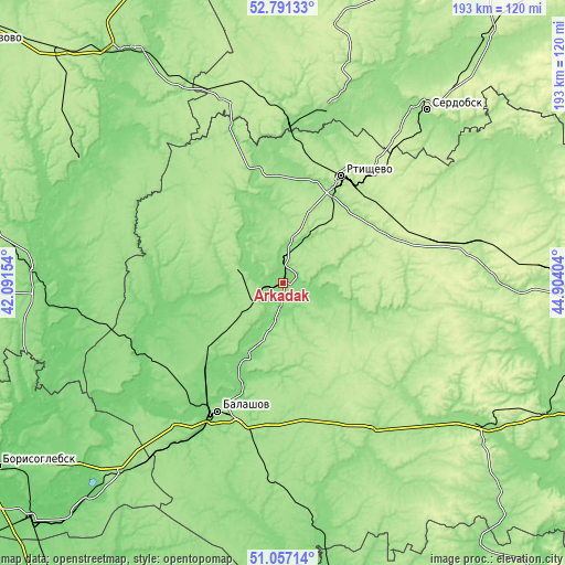 Topographic map of Arkadak