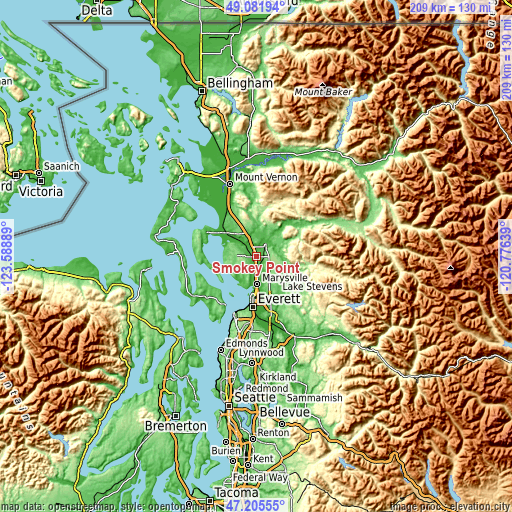 Topographic map of Smokey Point