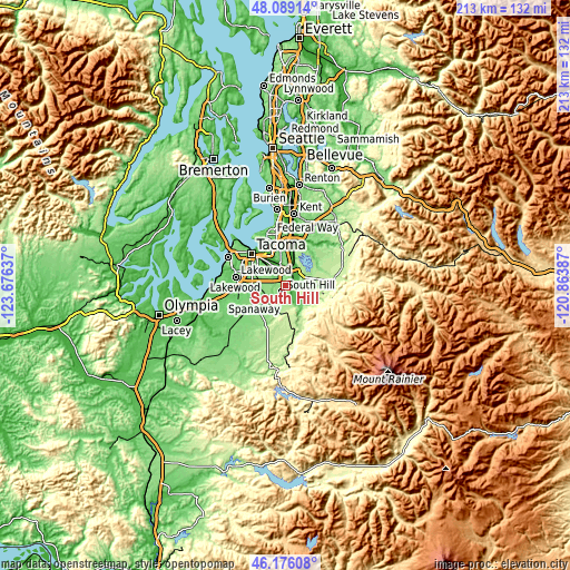 Topographic map of South Hill
