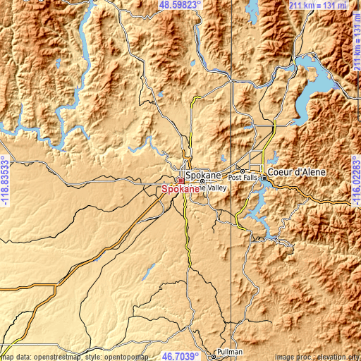 Topographic map of Spokane