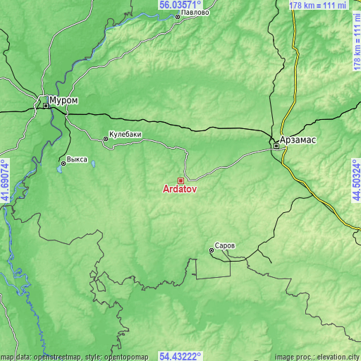 Topographic map of Ardatov