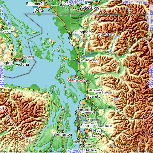 Topographic map of Stanwood