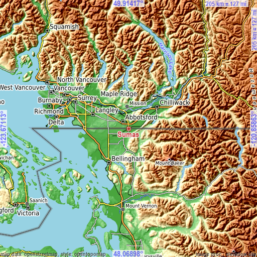 Topographic map of Sumas