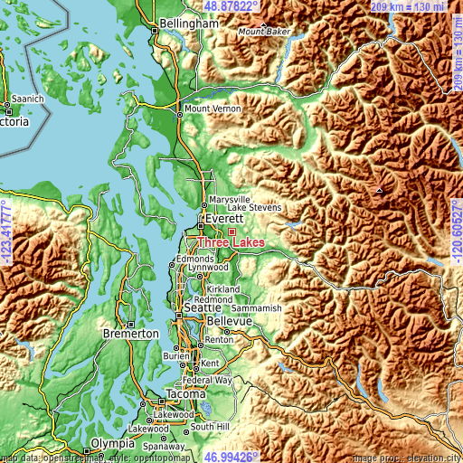 Topographic map of Three Lakes