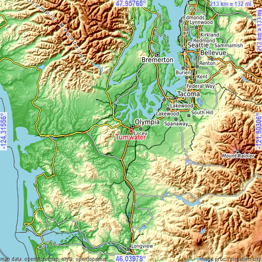 Topographic map of Tumwater