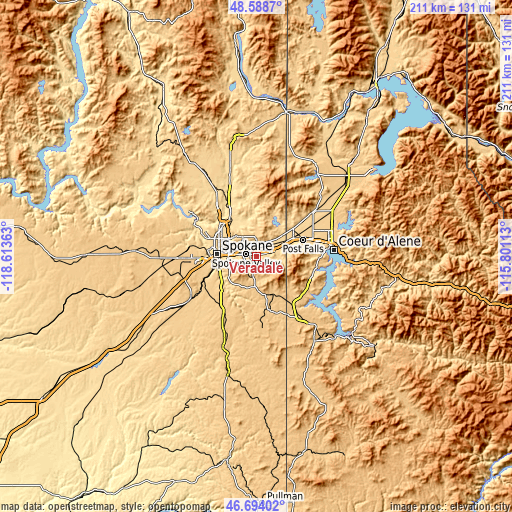 Topographic map of Veradale