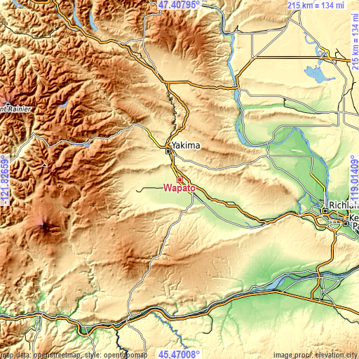 Topographic map of Wapato