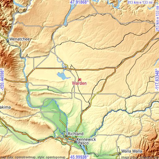 Topographic map of Warden