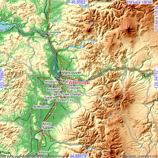 Topographic map of Washougal