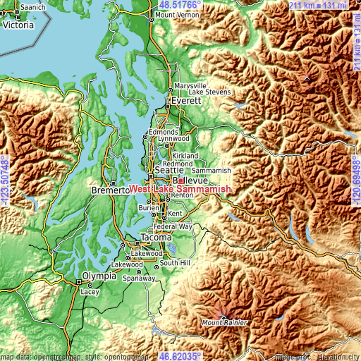 Topographic map of West Lake Sammamish