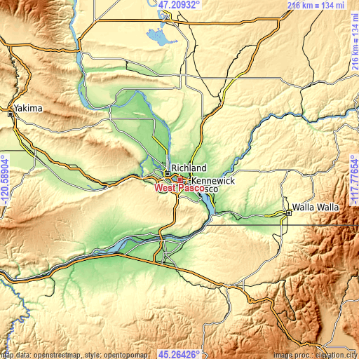 Topographic map of West Pasco