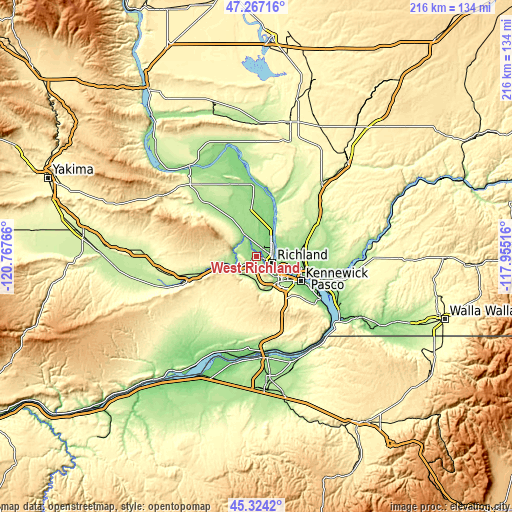 Topographic map of West Richland