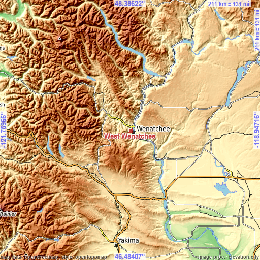 Topographic map of West Wenatchee