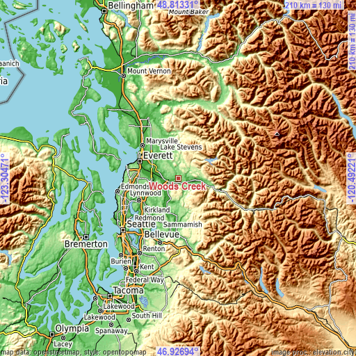 Topographic map of Woods Creek