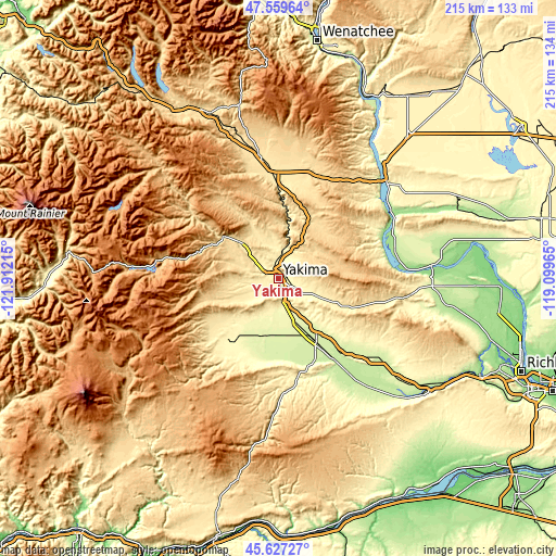 Topographic map of Yakima