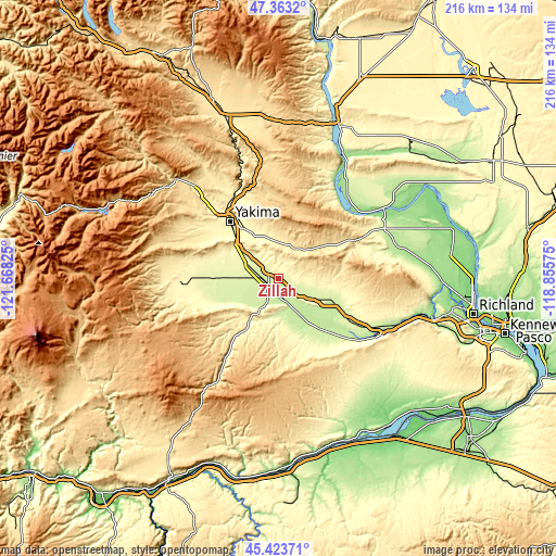 Topographic map of Zillah