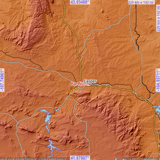 Topographic map of Bar Nunn