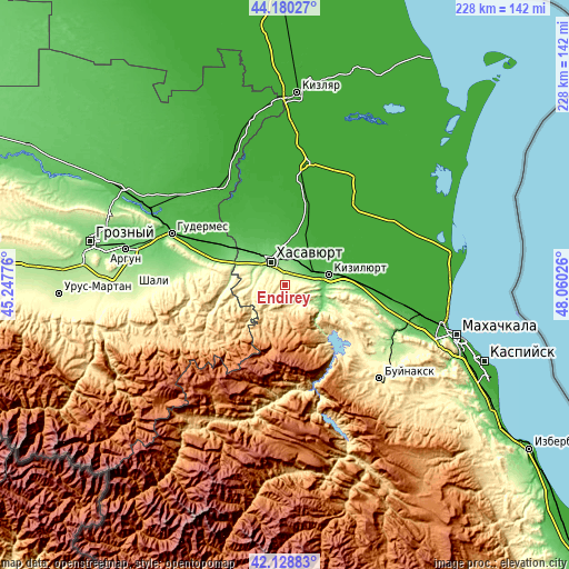 Topographic map of Endirey