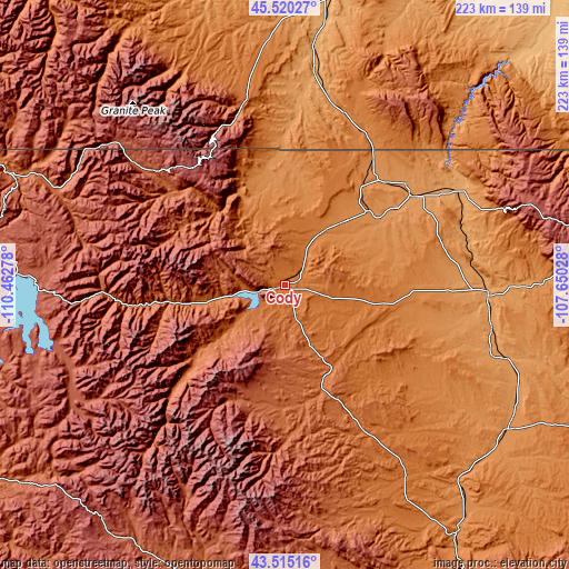 Topographic map of Cody