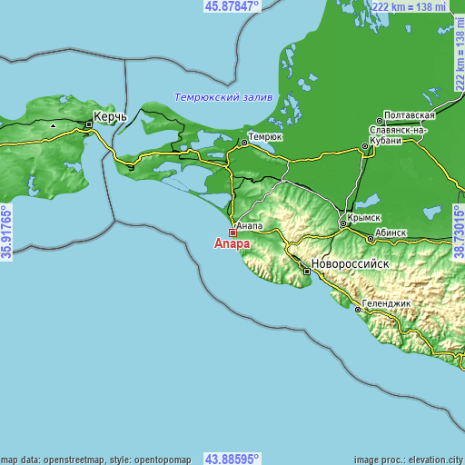 Topographic map of Anapa