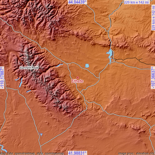 Topographic map of Ethete