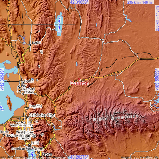 Topographic map of Evanston