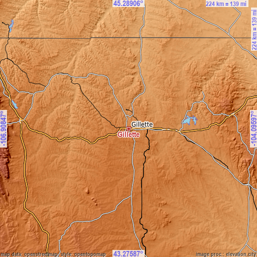 Topographic map of Gillette