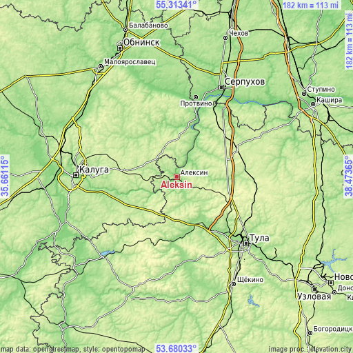 Topographic map of Aleksin