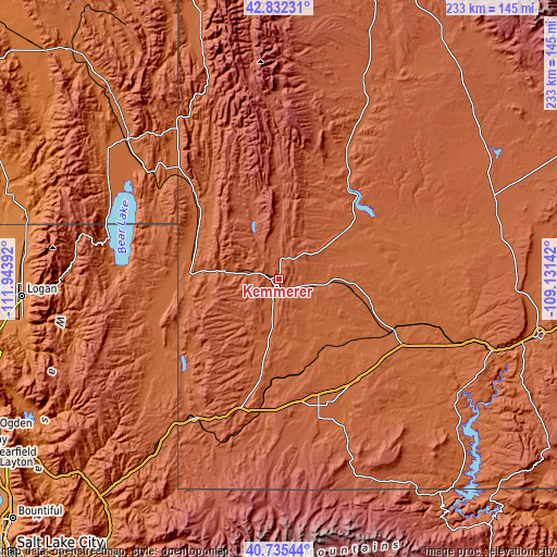 Topographic map of Kemmerer