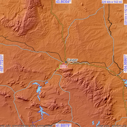 Topographic map of Mills