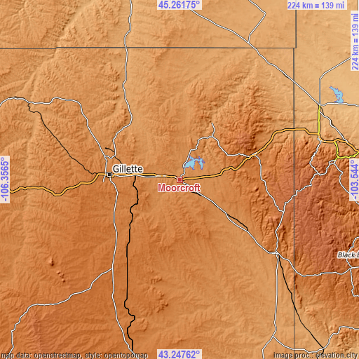 Topographic map of Moorcroft