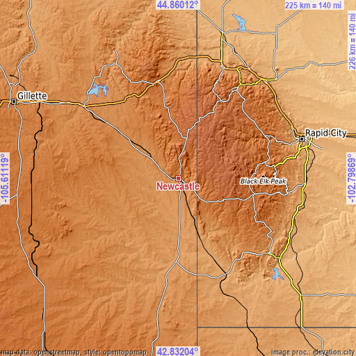 Topographic map of Newcastle