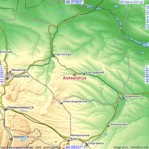 Topographic map of Aleksandriya