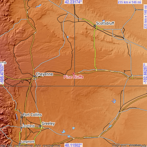 Topographic map of Pine Bluffs