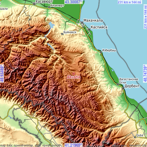 Topographic map of Akusha