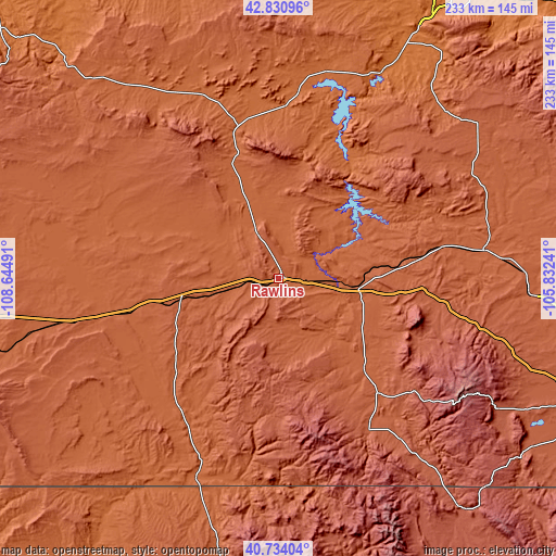 Topographic map of Rawlins