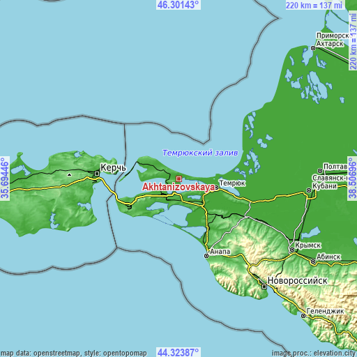 Topographic map of Akhtanizovskaya