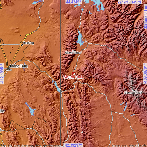 Topographic map of South Park