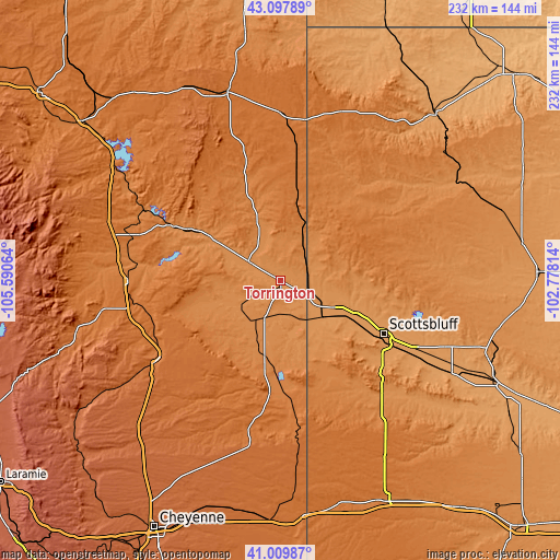 Topographic map of Torrington