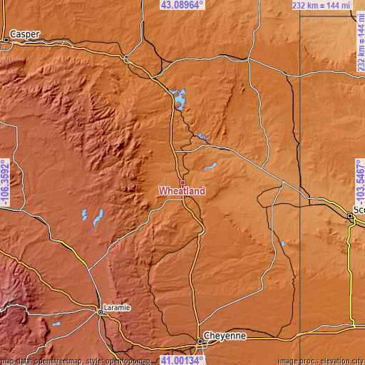 Topographic map of Wheatland