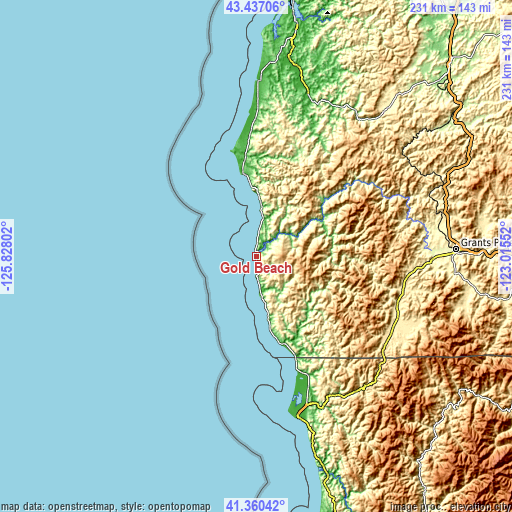 Topographic map of Gold Beach