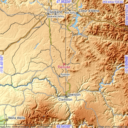 Topographic map of Palouse