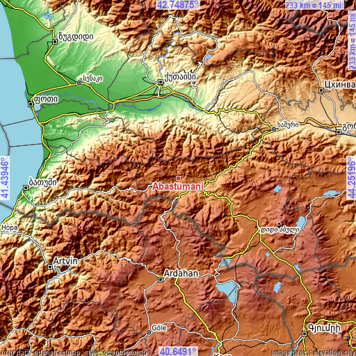 Topographic map of Abastumani
