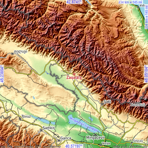 Topographic map of Zaqatala