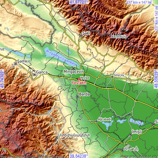 Topographic map of Yevlakh