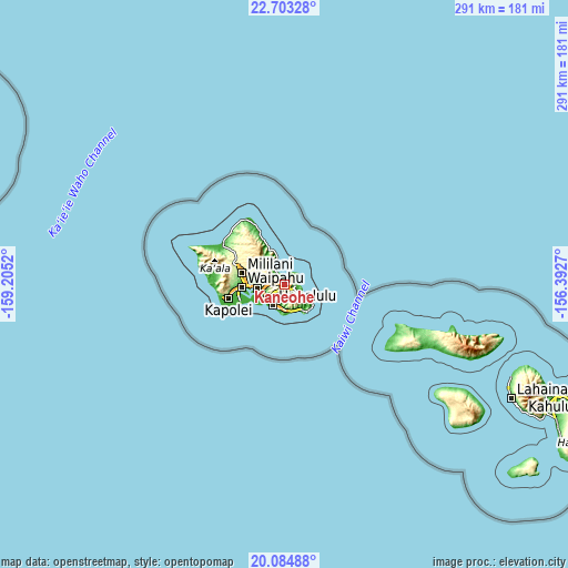 Topographic map of Kaneohe