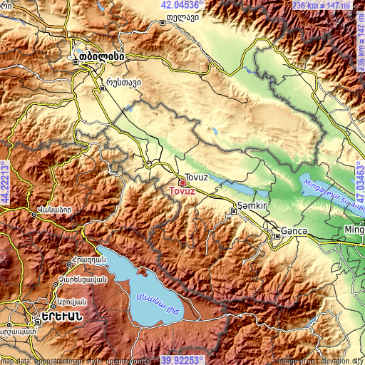 Topographic map of Tovuz