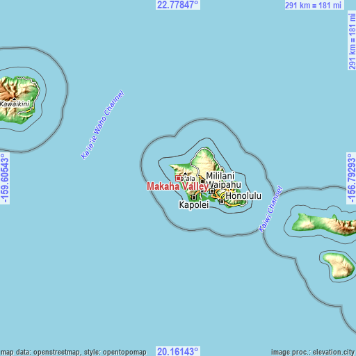 Topographic map of Mākaha Valley